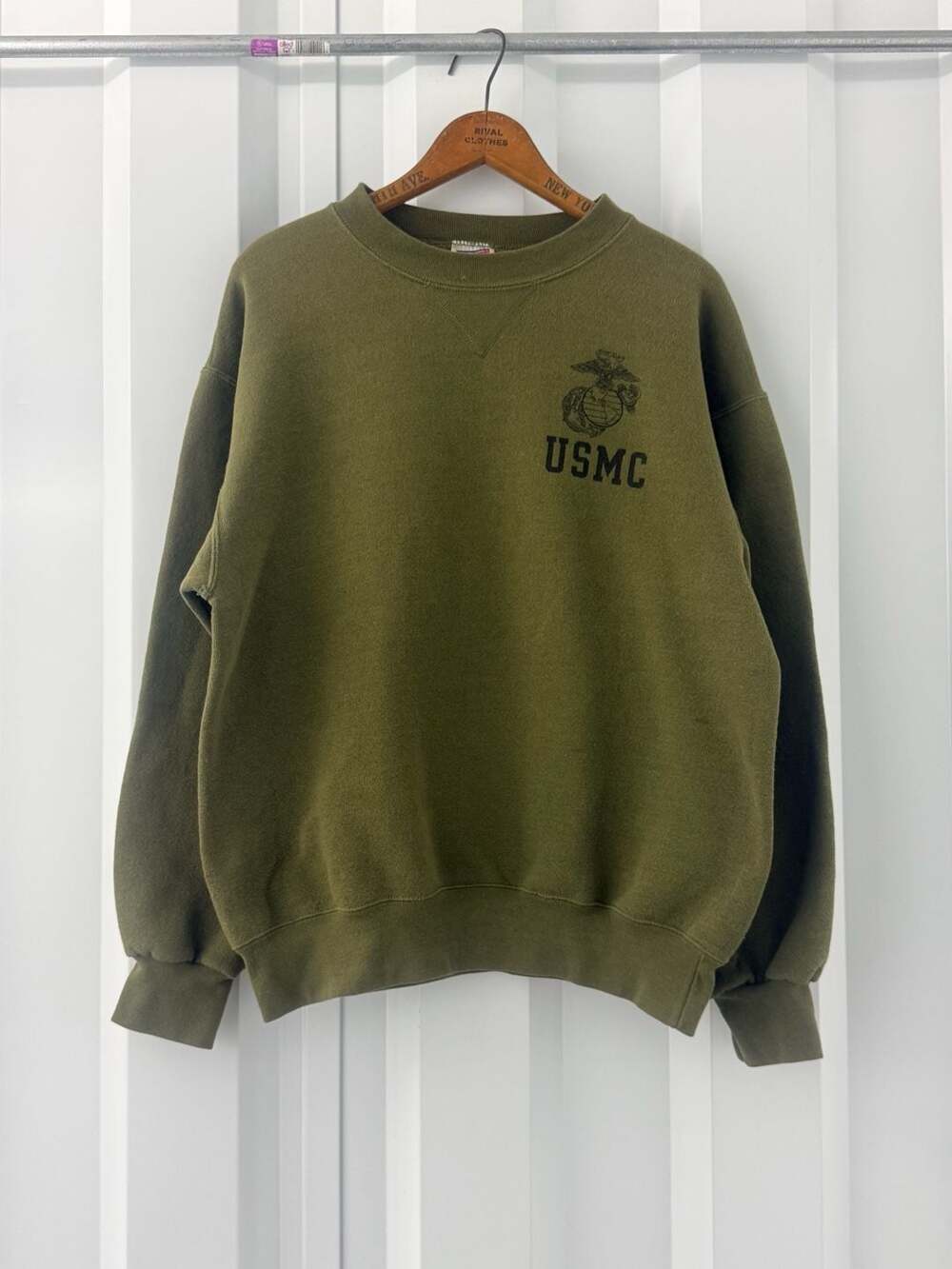 Vintage 90s Soffe USMC Sweatshirt Medium Made in USA Olive Green EGA Pullover